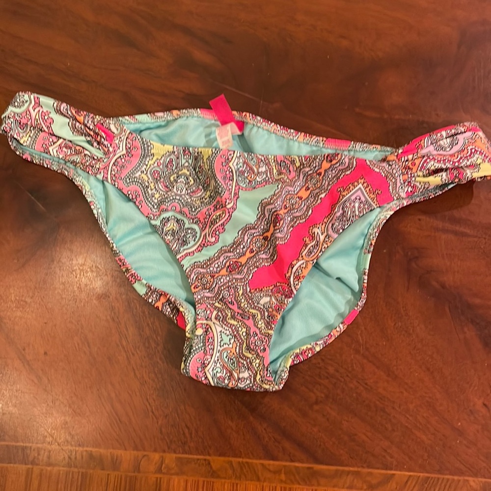 Victoria’s Secret Large green pink decorative bikini bottom large nwt